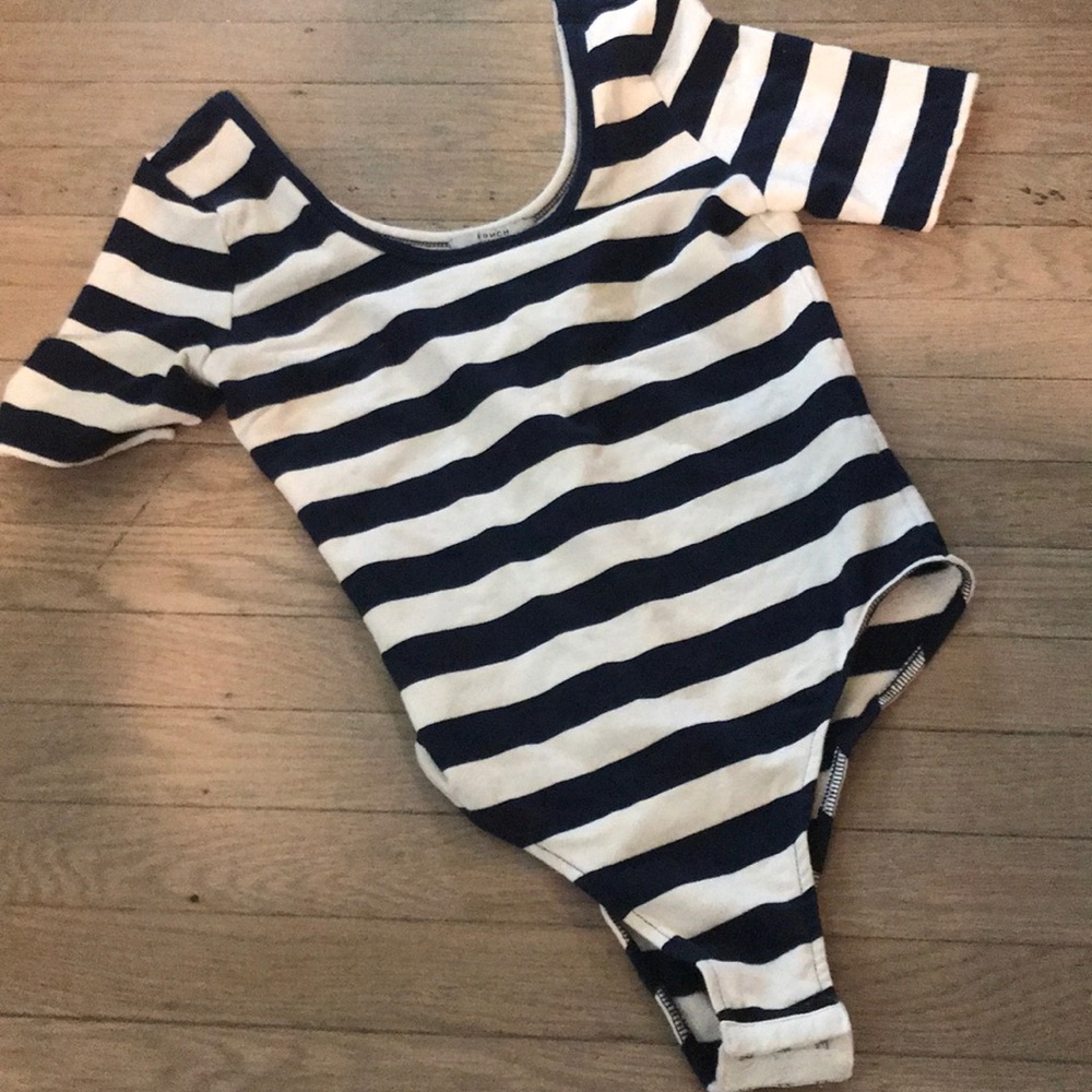 Navy and white scoop-neck bodysuit